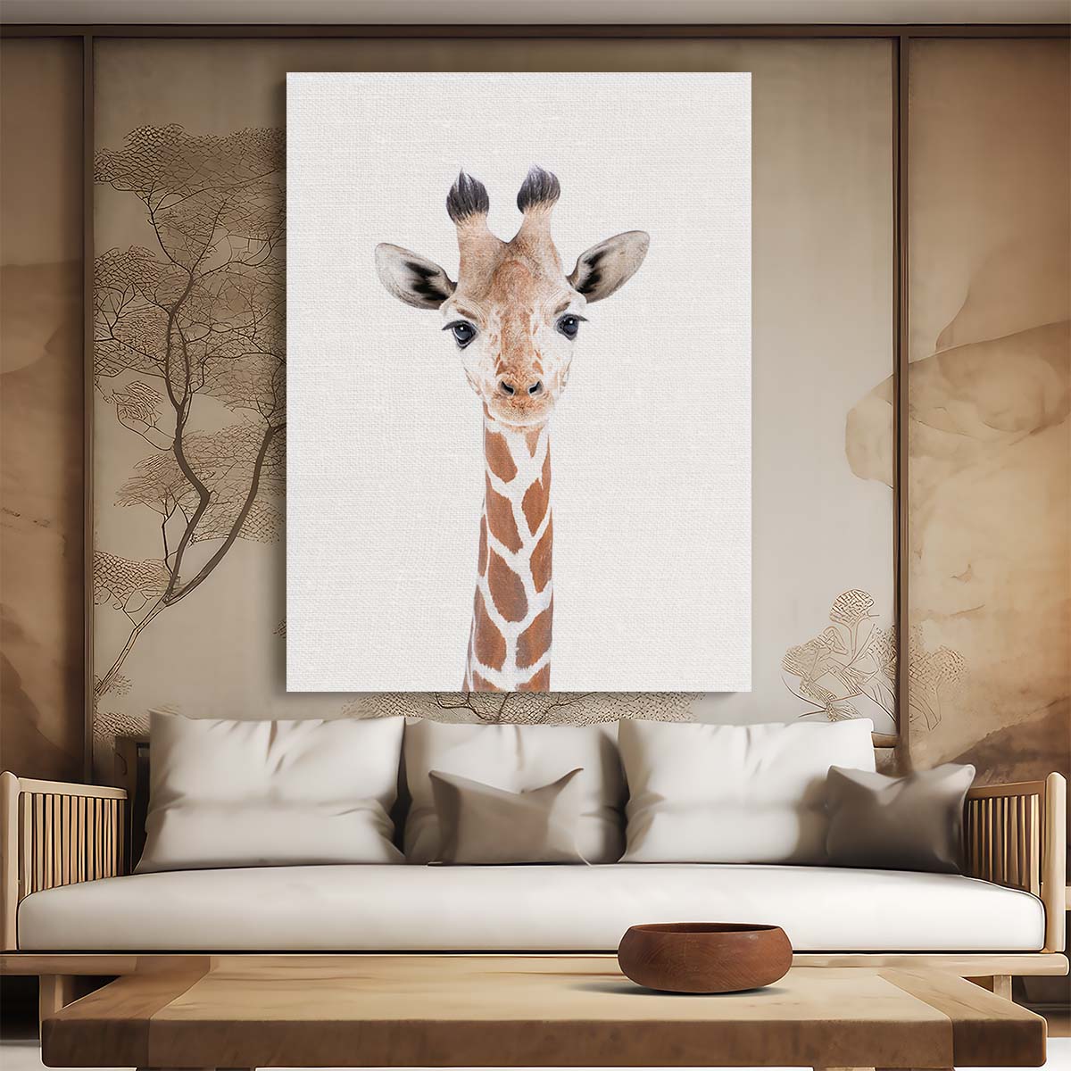 Bright Baby Giraffe Animal Portrait Photography on White Background by Luxuriance Designs, made in USA