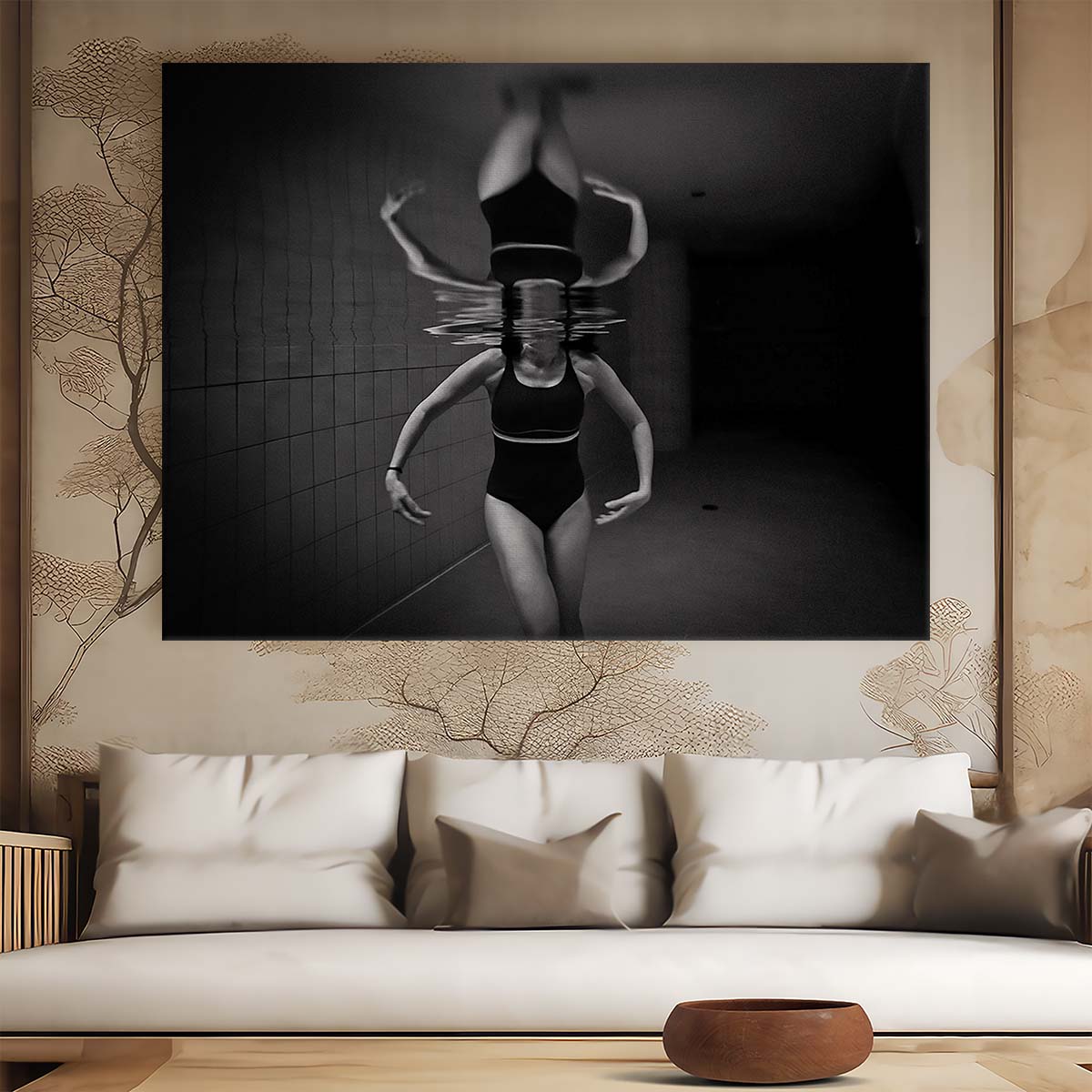 Monochrome Underwater Ballerina Portrait - Black & White Photography Wall Art