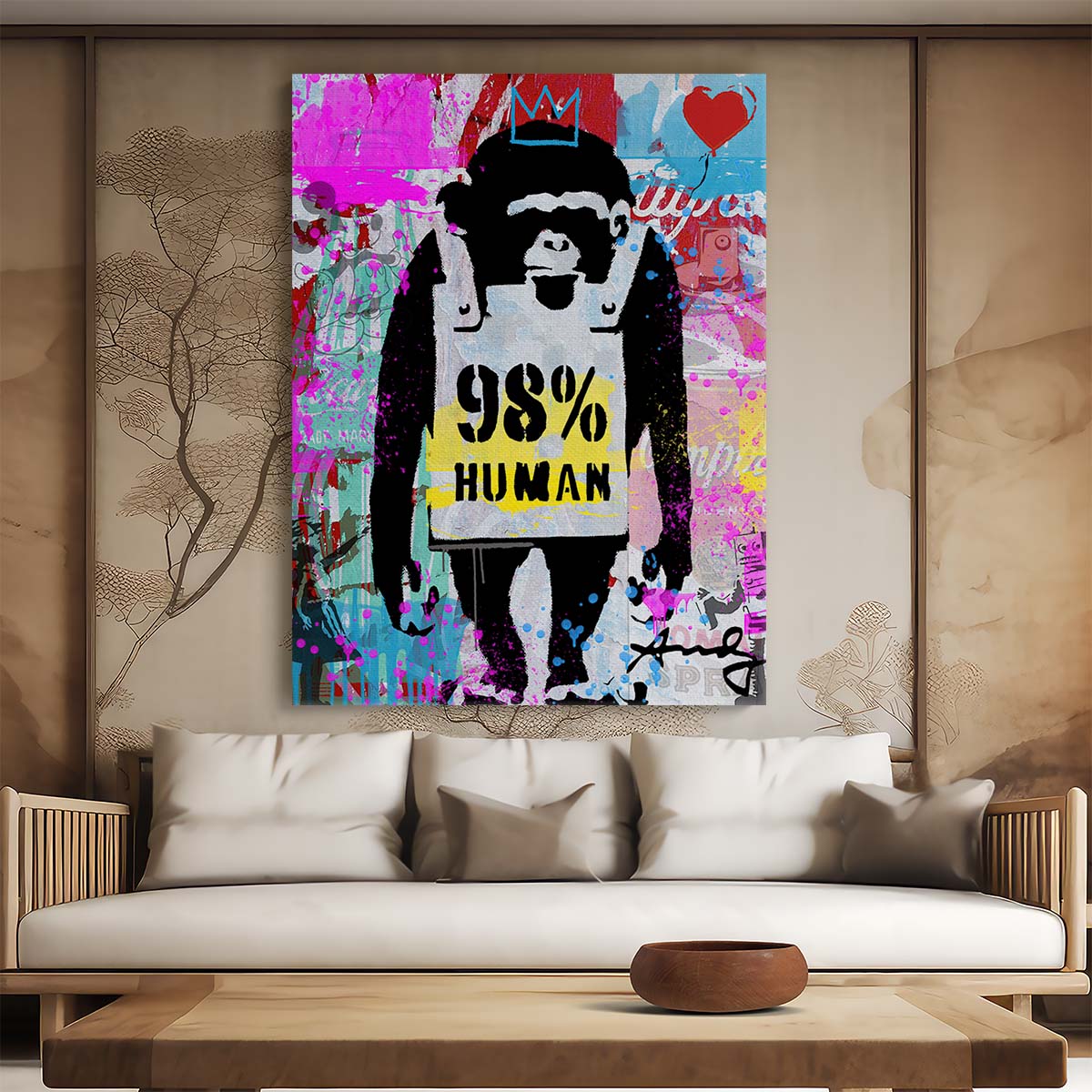 Banksy 98% Human Graffiti Wall Art by Luxuriance Designs. Made in USA.