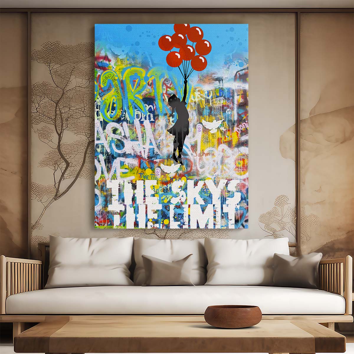 Banksy Balloon Girl Sky Is The Limit Graffiti Wall Art by Luxuriance Designs. Made in USA.