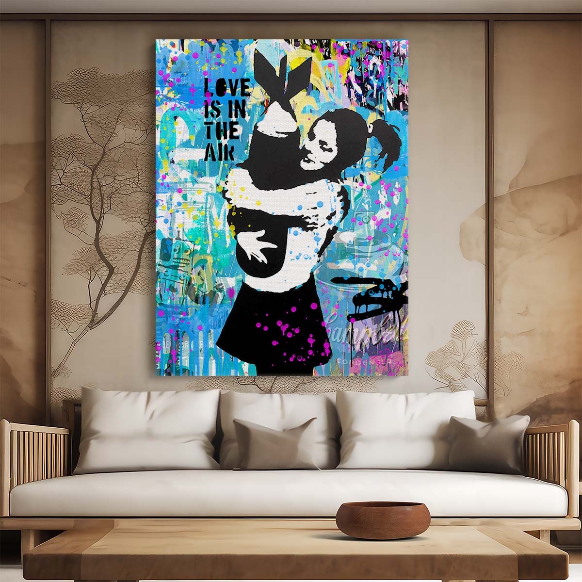 Banksy Bomb Girl Love Is In The Air Graffiti Wall Art by Luxuriance Designs. Made in USA.