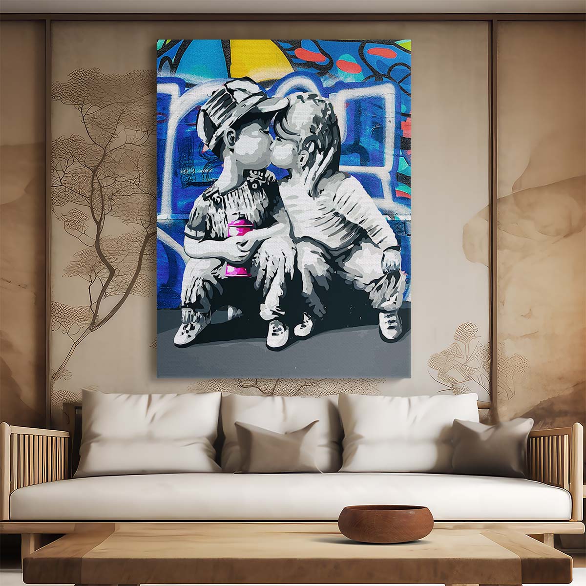 Banksy Children Kissing Graffiti Wall Art by Luxuriance Designs. Made in USA.