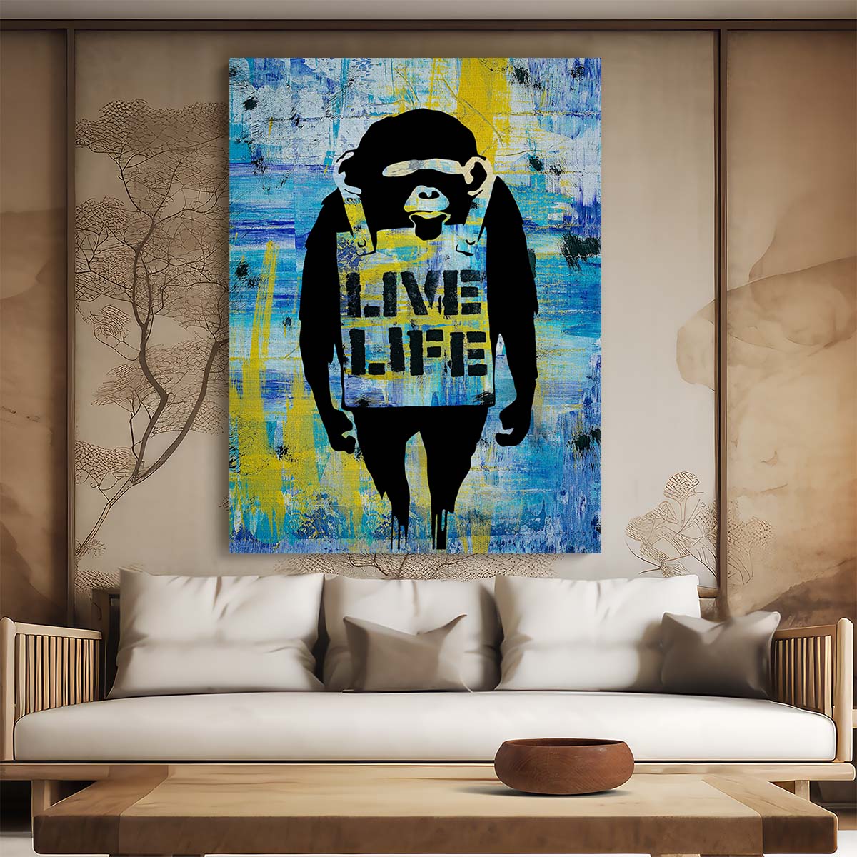 Banksy Live Life Monkey Graffiti Wall Art by Luxuriance Designs. Made in USA.