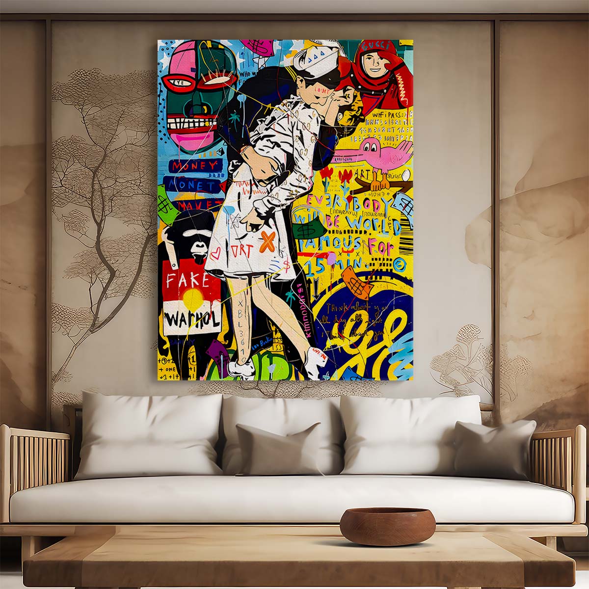 Banksy War's End Kiss Graffiti Wall Art by Luxuriance Designs. Made in USA.