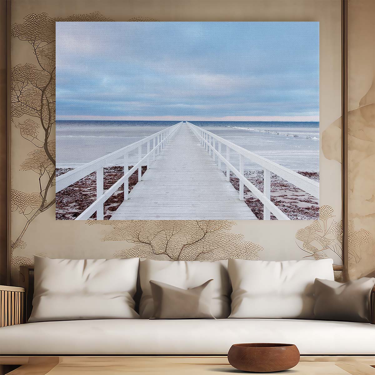 Malmo Pier Seascape Coastal Bridge Wall Art by Luxuriance Designs. Made in USA.