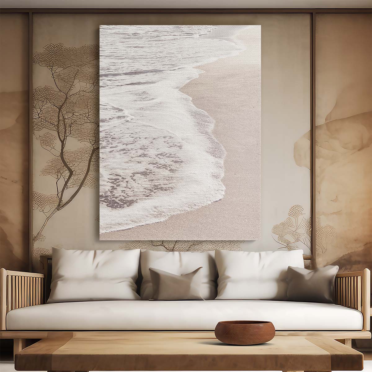 Minimalist Beige Beach Seascape Photography Wall Art by Luxuriance Designs, made in USA