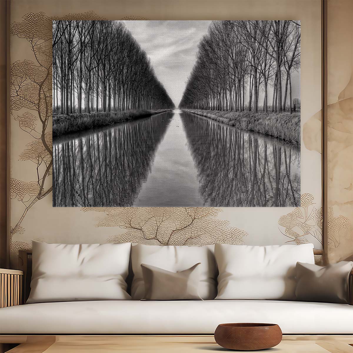 Zeebruges Canal Autumn Reflection Black and White Photography Wall Art