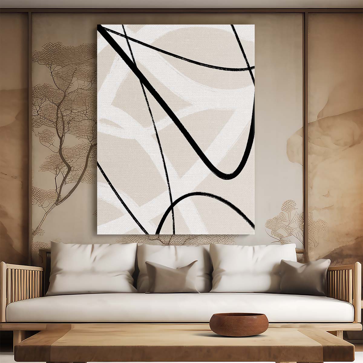 Beige Abstract Illustration Painting - Hand-drawn Graphic Art by uplusmestudio by Luxuriance Designs, made in USA