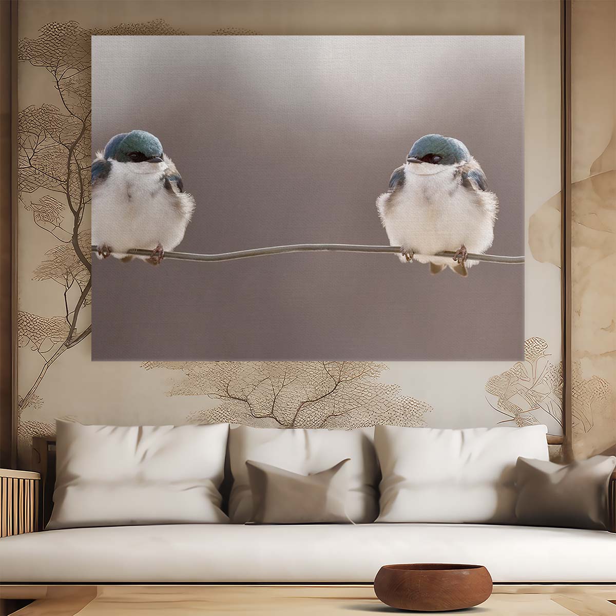 Frosty Dawn Birds on Wire Winter Wall Art by Luxuriance Designs. Made in USA.