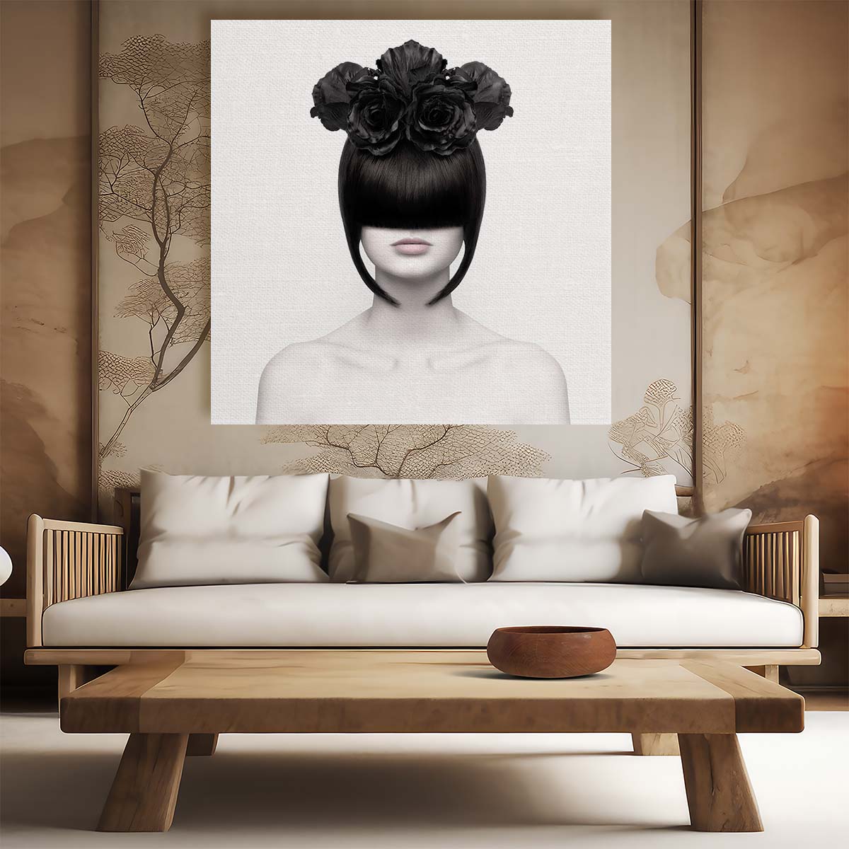 Enigmatic FloralHaired Lady Portrait Photography Wall Art by Luxuriance Designs. Made in USA.