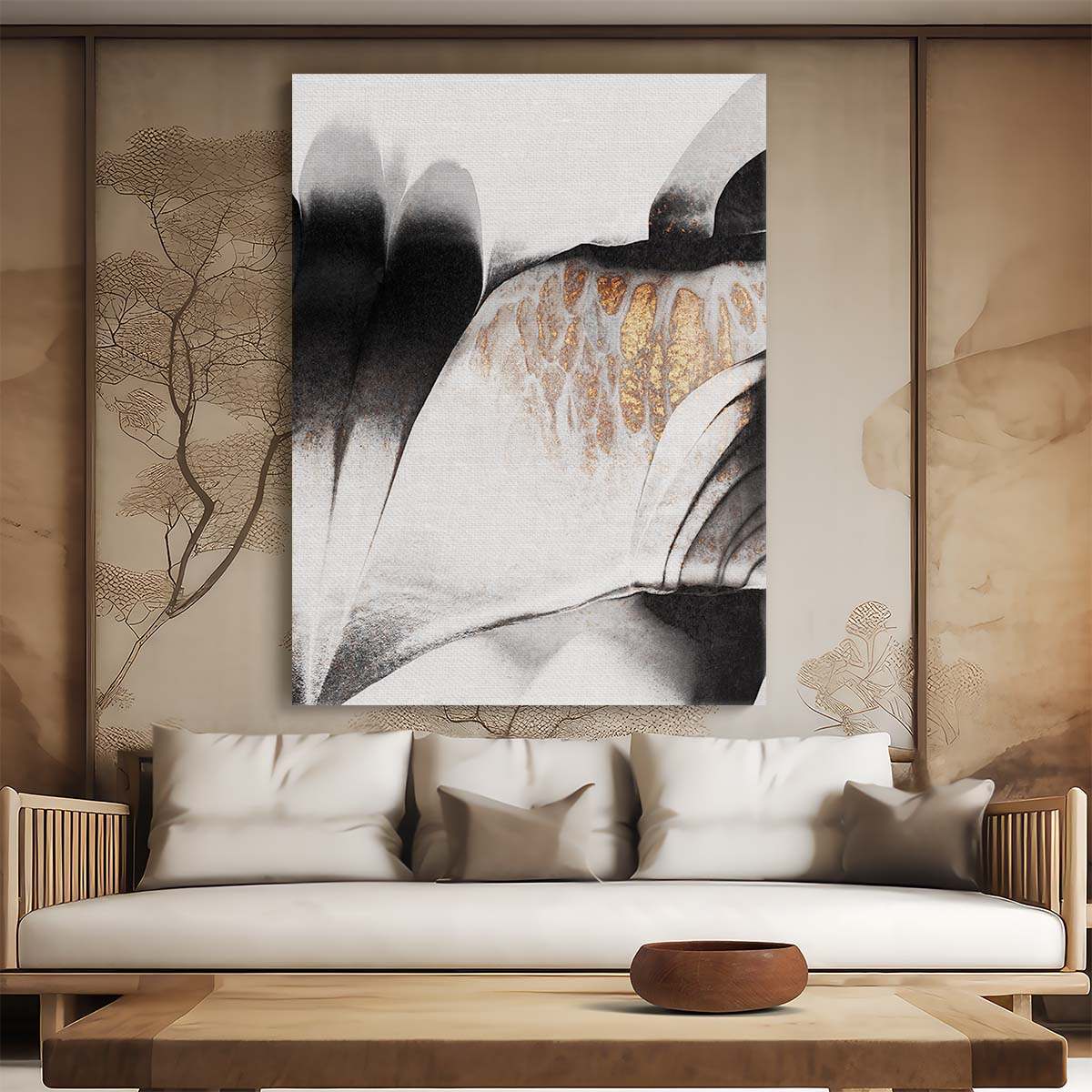 Golden Abstract Geometric Shapes Illustration in Black & White by Luxuriance Designs, made in USA