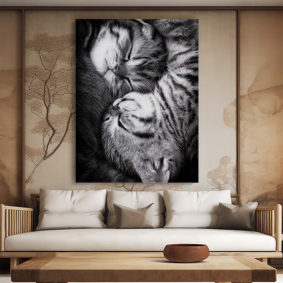 Yin Yang Sleeping Kittens Monochrome Photography Wall Art by Luxuriance Designs, made in USA