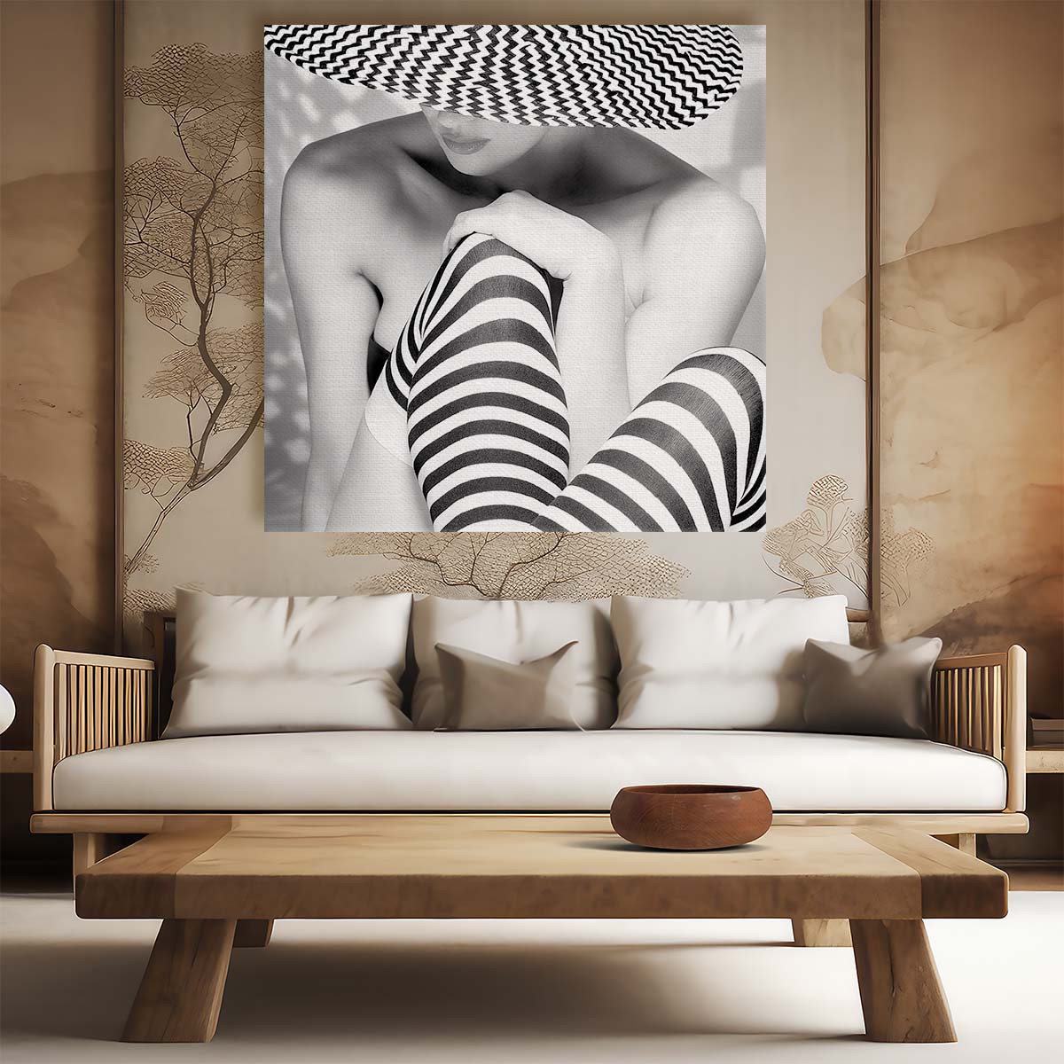 Zigzag Monochrome Fashionista Portrait Photographic Wall Art by Luxuriance Designs. Made in USA.