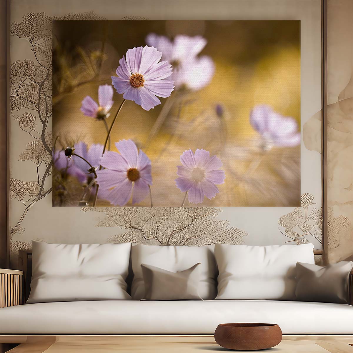 Delicate Pink Cosmos Floral Macro Garden Wall Art by Luxuriance Designs. Made in USA.