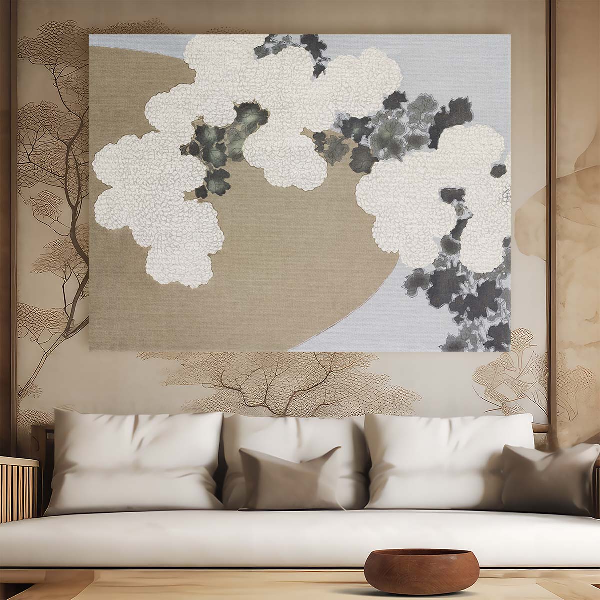 Vintage Sekka Momoyogusa Japanese Blossom Floral Wall Art by Luxuriance Designs. Made in USA.