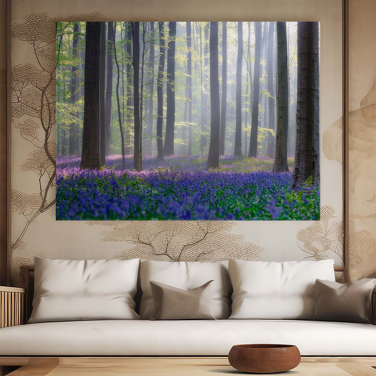 Misty Bluebell Forest Landscape Summer Floral Photography Wall Art