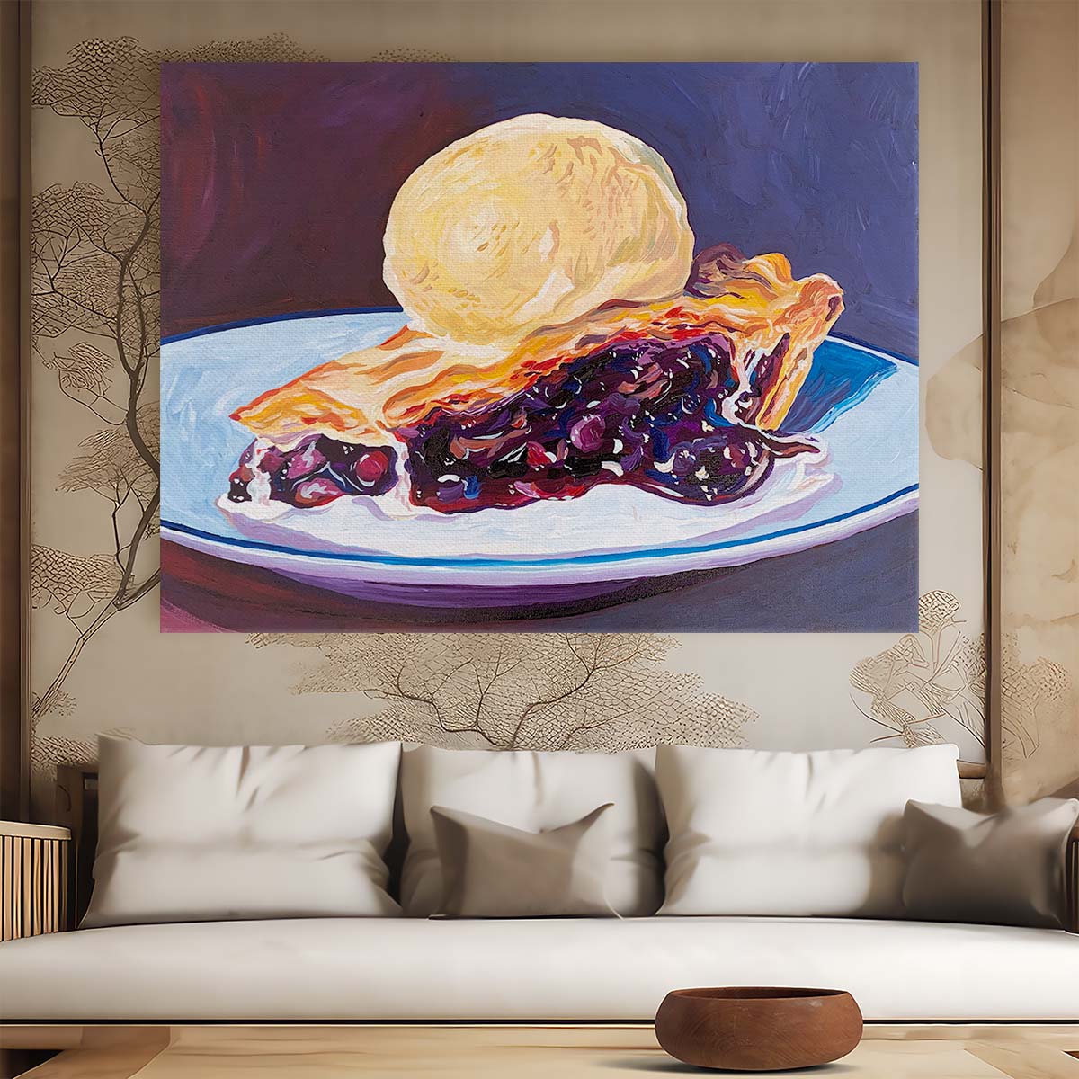 Vibrant Blueberry Pie & Ice Cream Painting Wall Art by Luxuriance Designs. Made in USA.