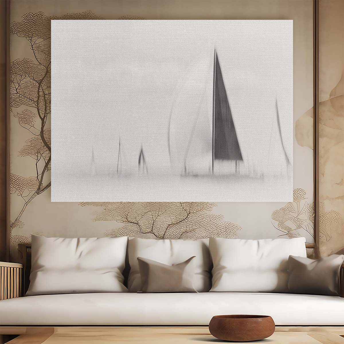 Abstract Nautical Seascape Sailboat Monochrome Wall Art by Luxuriance Designs. Made in USA.