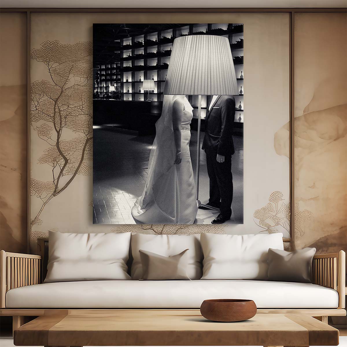 Monochrome Wedding Photography Art Bride & Groom Portrait by Luxuriance Designs, made in USA