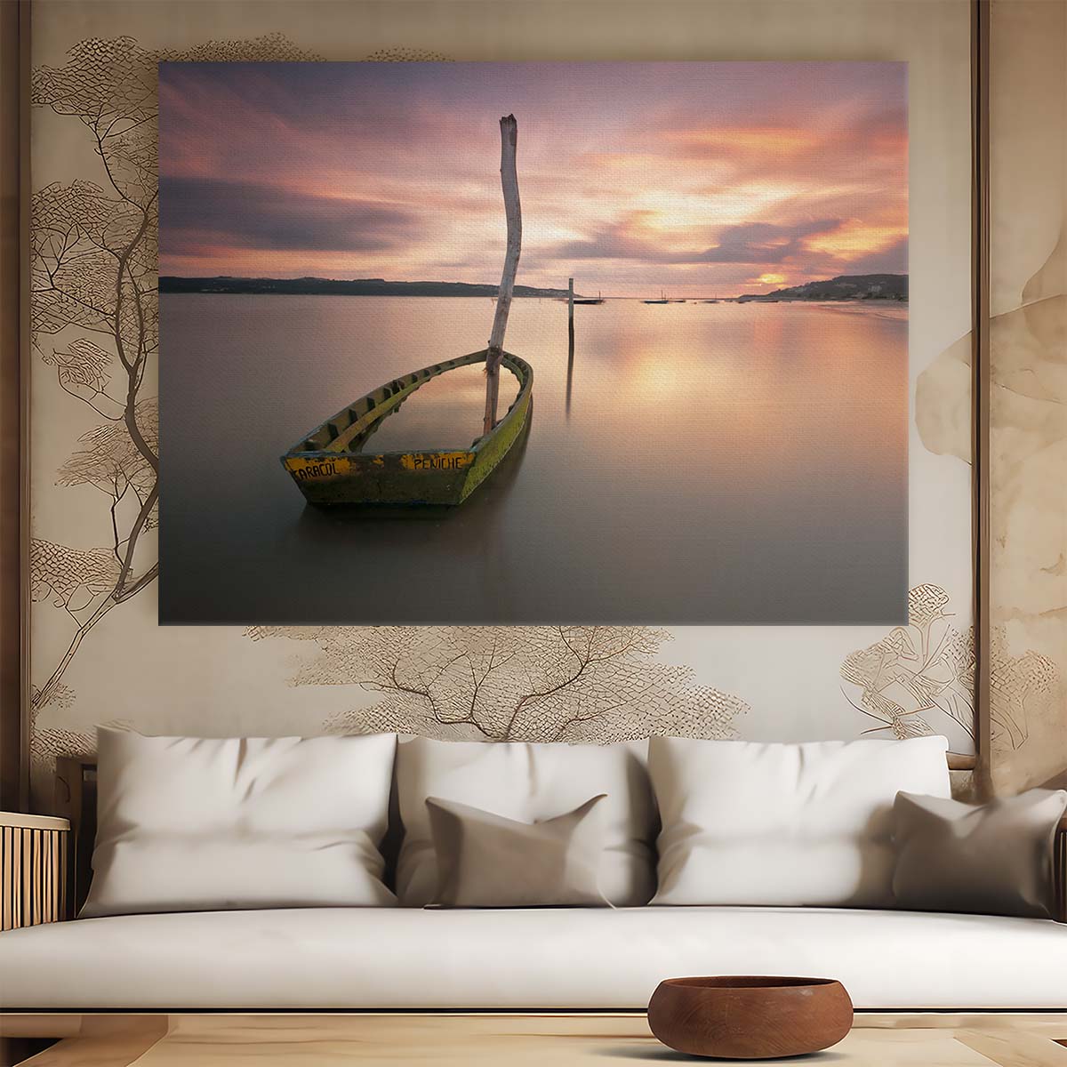 Serene Sunset Shipwreck Seascape Wall Art by Luxuriance Designs. Made in USA.