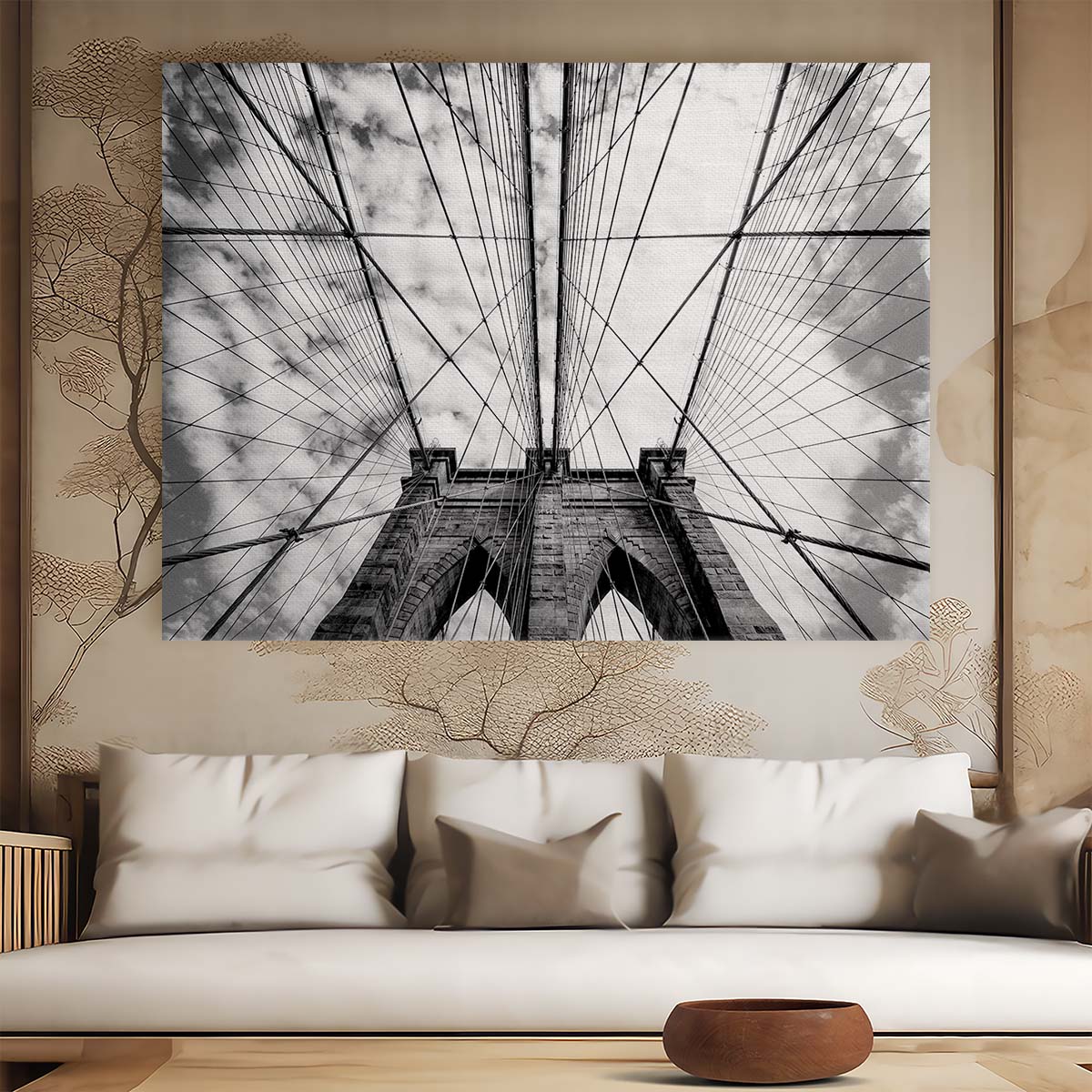 Iconic Brooklyn Bridge NYC Monochrome Architecture Wall Art by Luxuriance Designs. Made in USA.