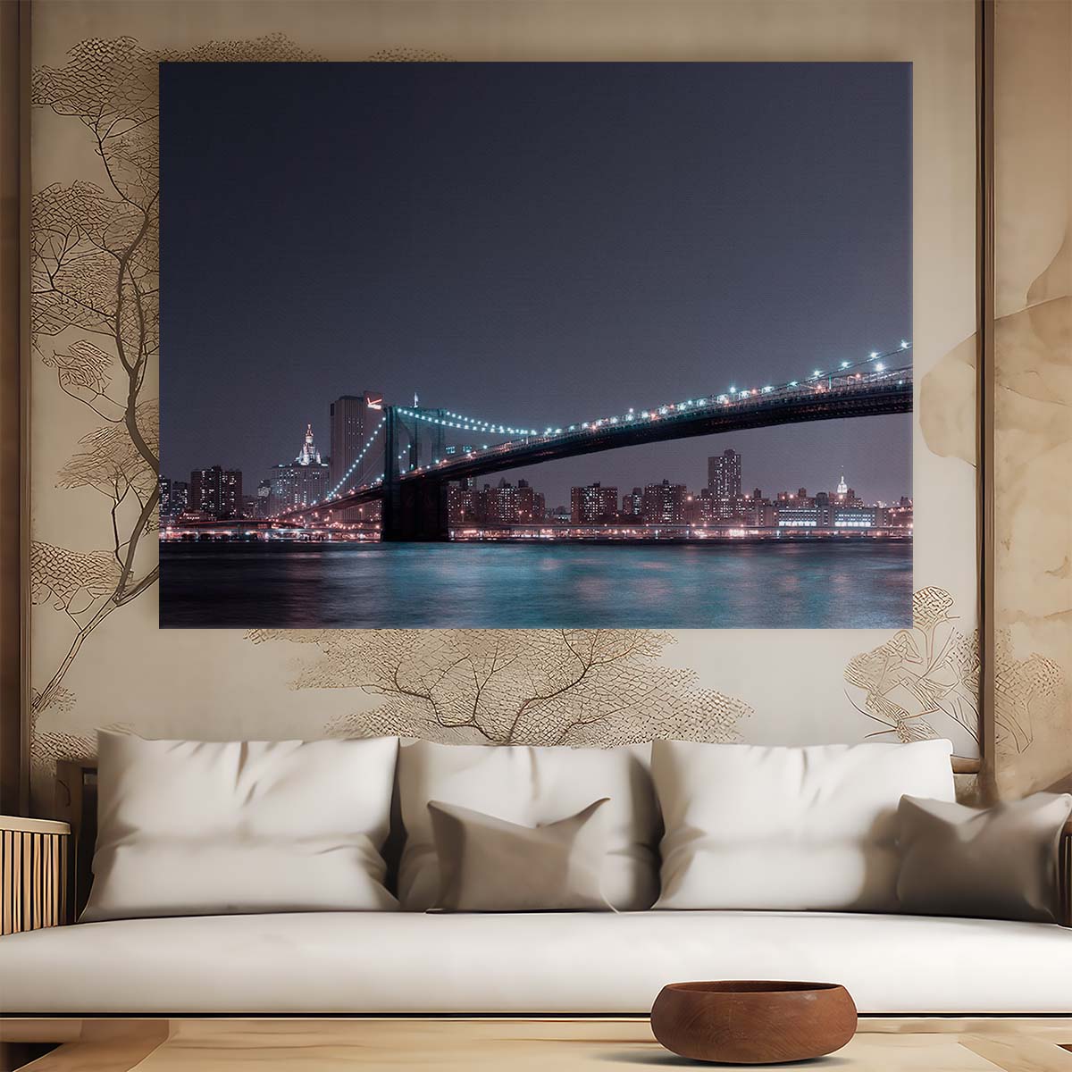 Iconic Brooklyn Bridge NYC Skyline Panorama Wall Art by Luxuriance Designs. Made in USA.