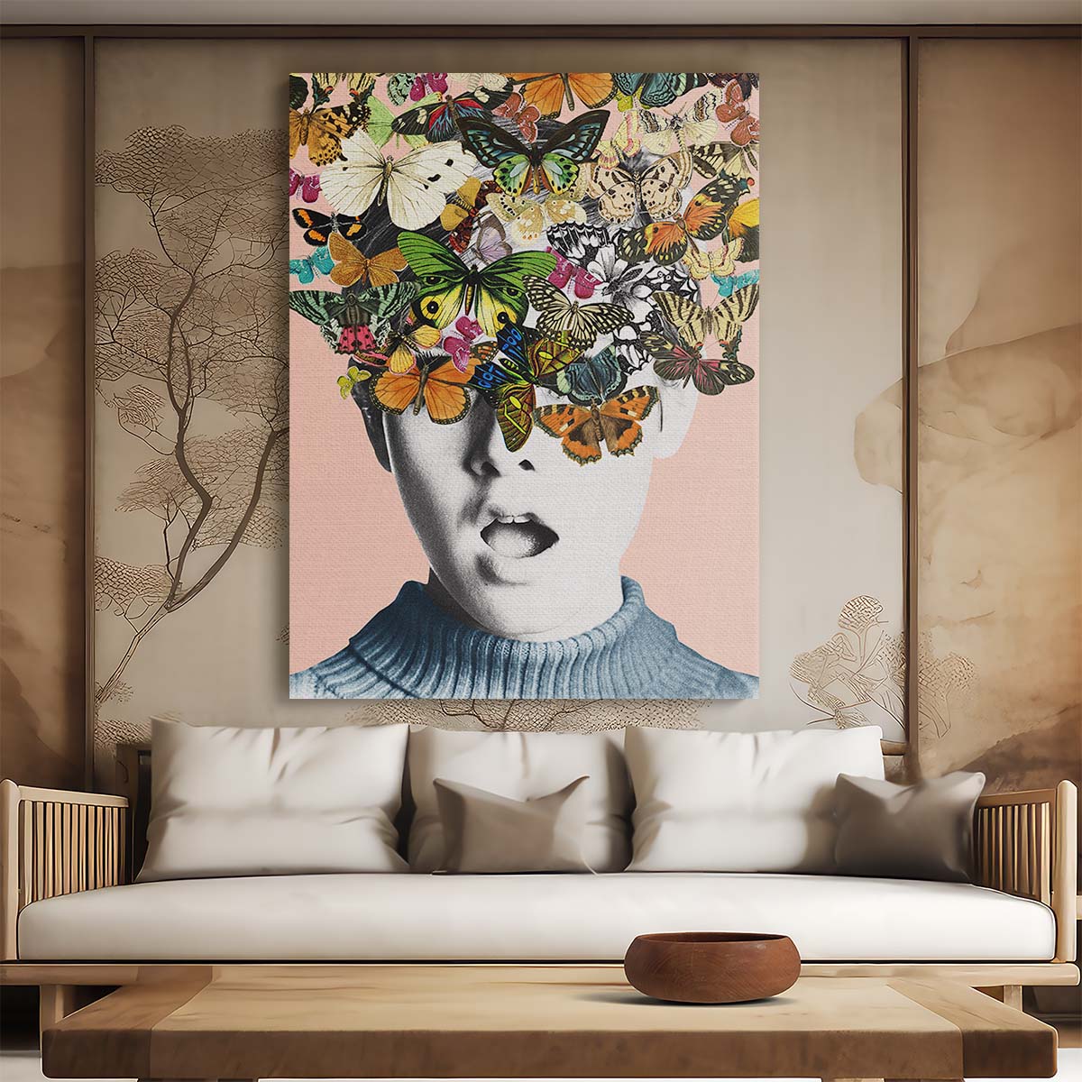 Colorful Surrealistic Butterfly Woman Portrait Photography Wall Art by Luxuriance Designs, made in USA