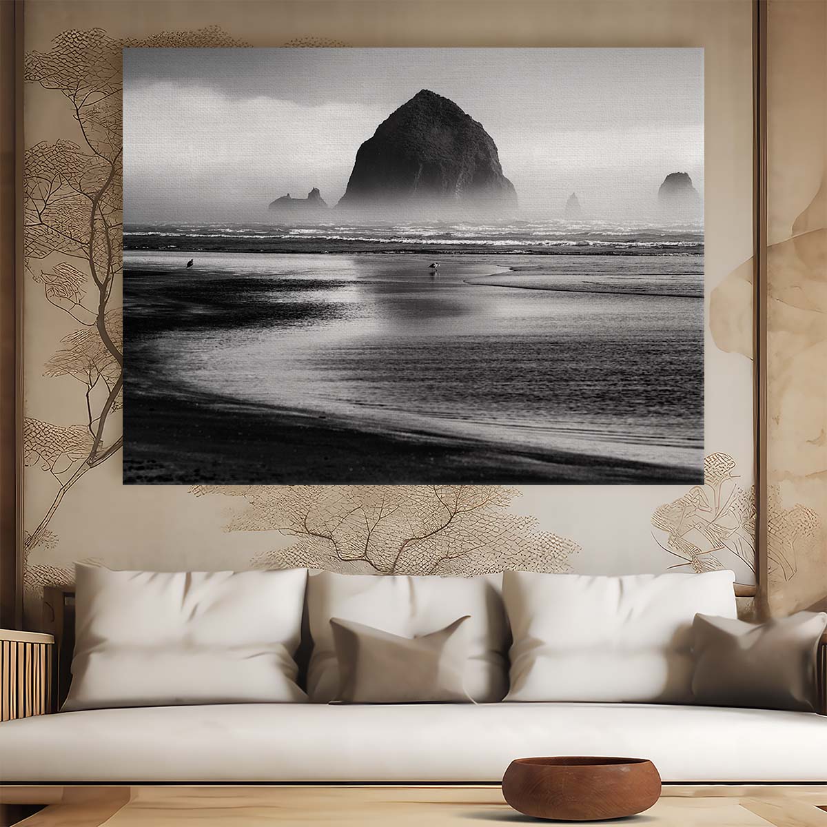 Cannon Beach Oregon Monochrome Seascape Wall Art by Luxuriance Designs. Made in USA.