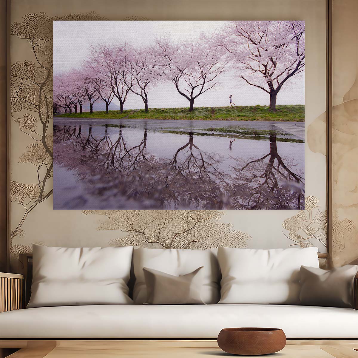 Sakura Blossom Reflections Japan Spring Park Wall Art by Luxuriance Designs. Made in USA.