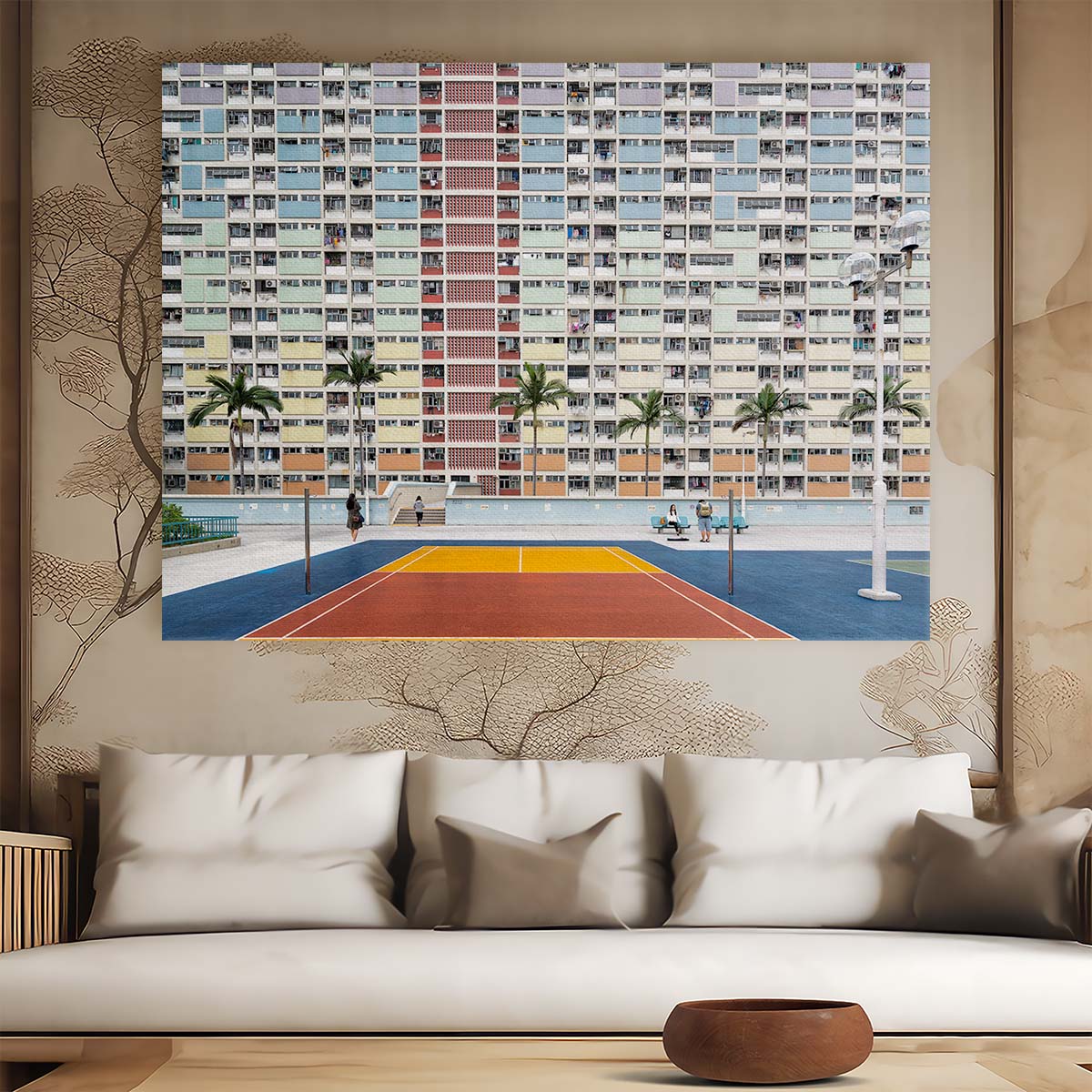 Colorful Choi Hung Estate Basketball Court Wall Art by Luxuriance Designs. Made in USA.