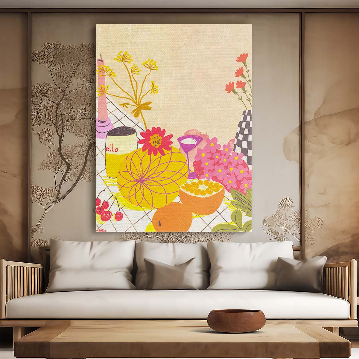 Colorful Citrus & Floral Still Life Illustration by Gigi Rosado by Luxuriance Designs, made in USA