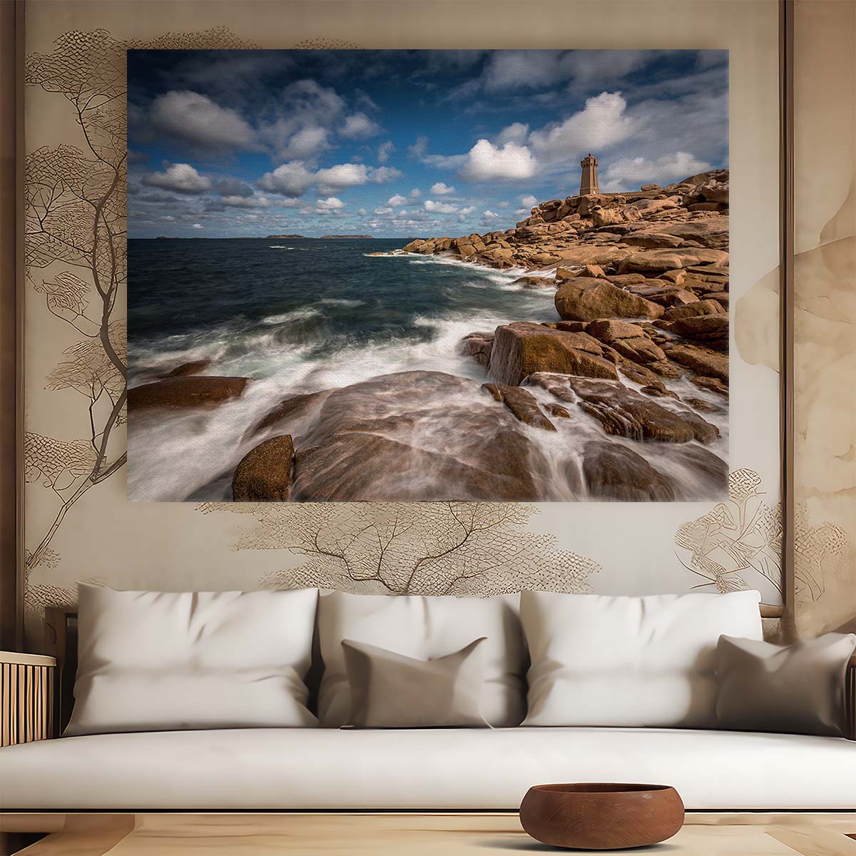 Brittany Lighthouse & Cliffs Seascape Wall Art by Luxuriance Designs. Made in USA.