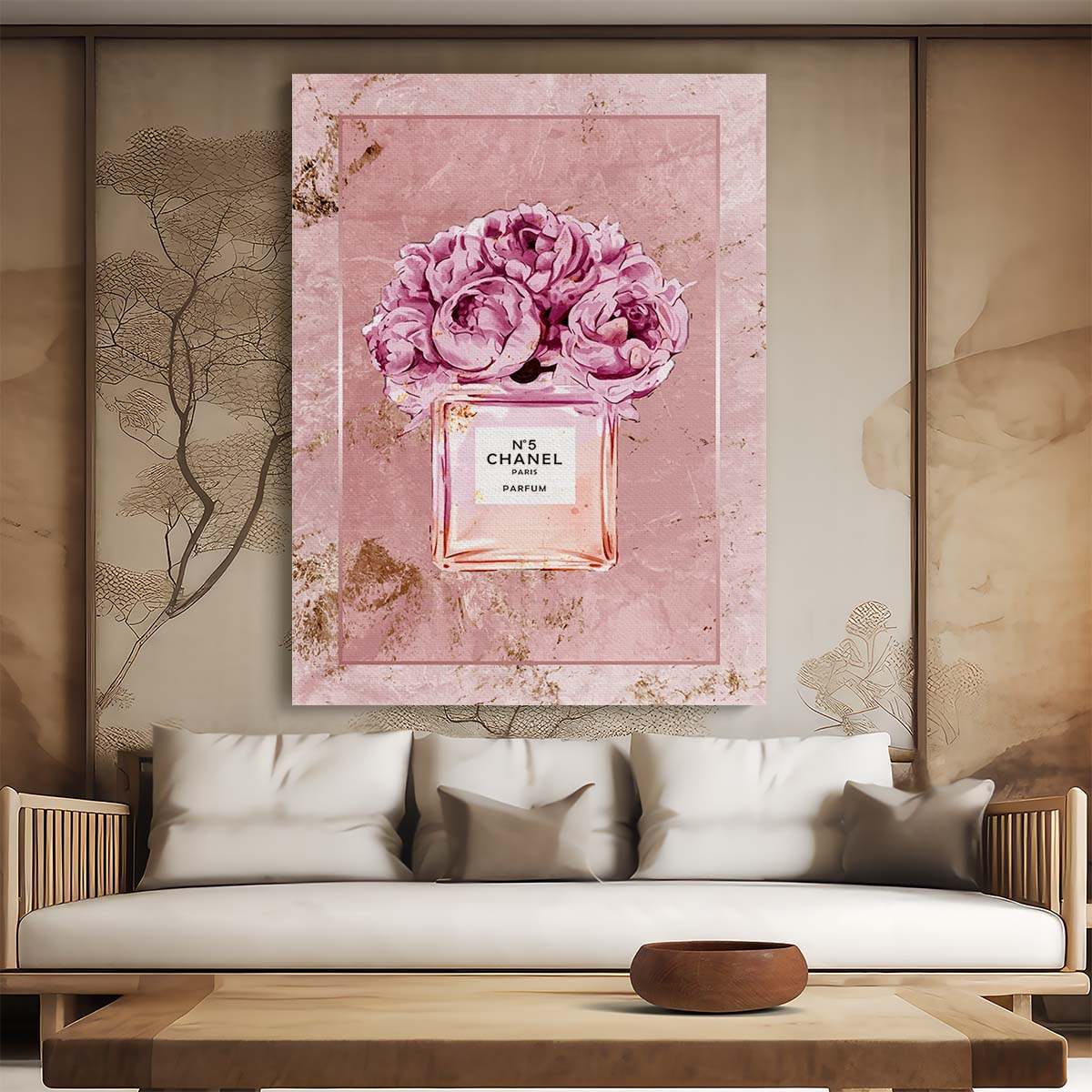 Coco Chanel N5 Perfume Pink Marble Wall Art by Luxuriance Designs. Made in USA.