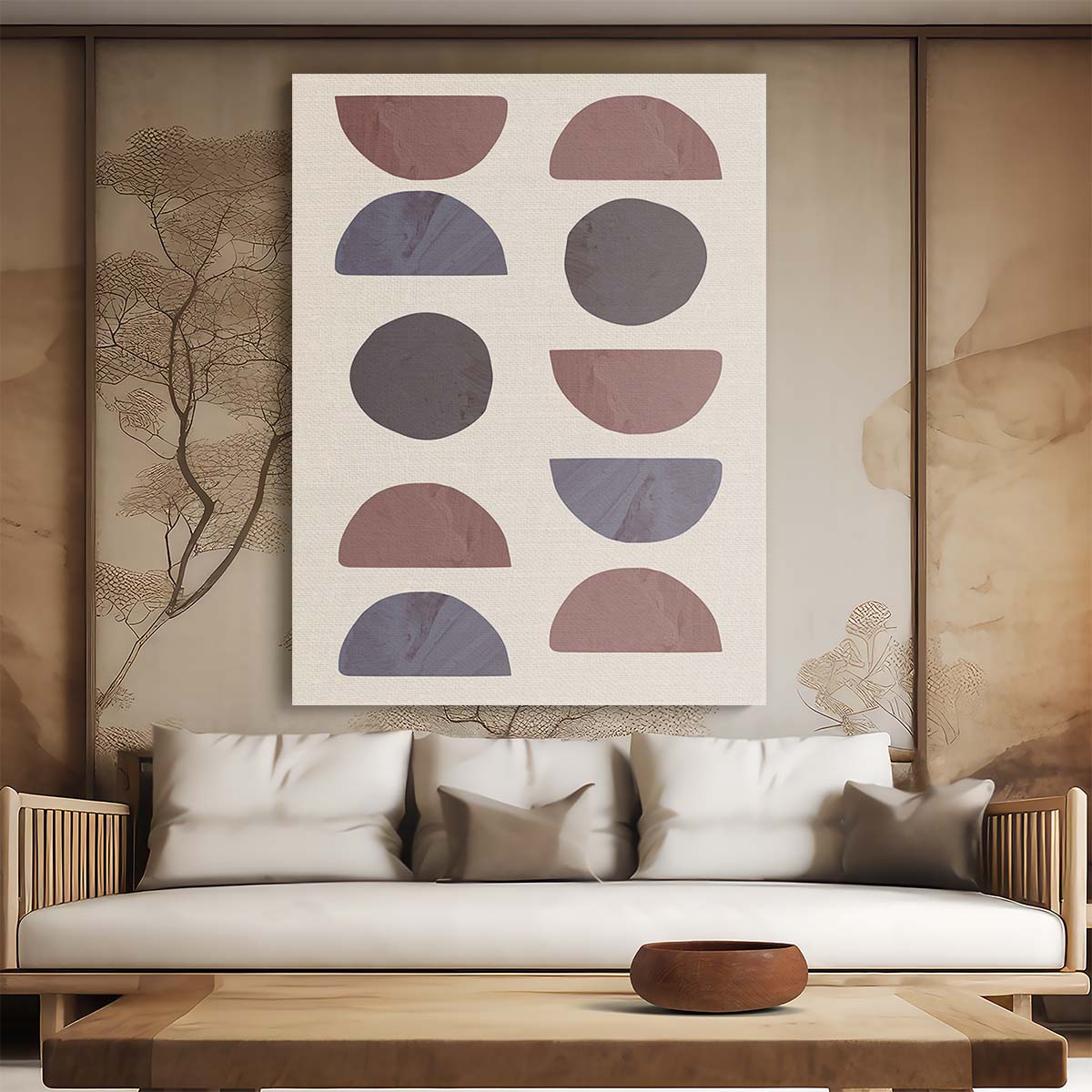 Geometric Abstract Beige Illustration - Graphic Shapes Collage Wall Art by Luxuriance Designs, made in USA