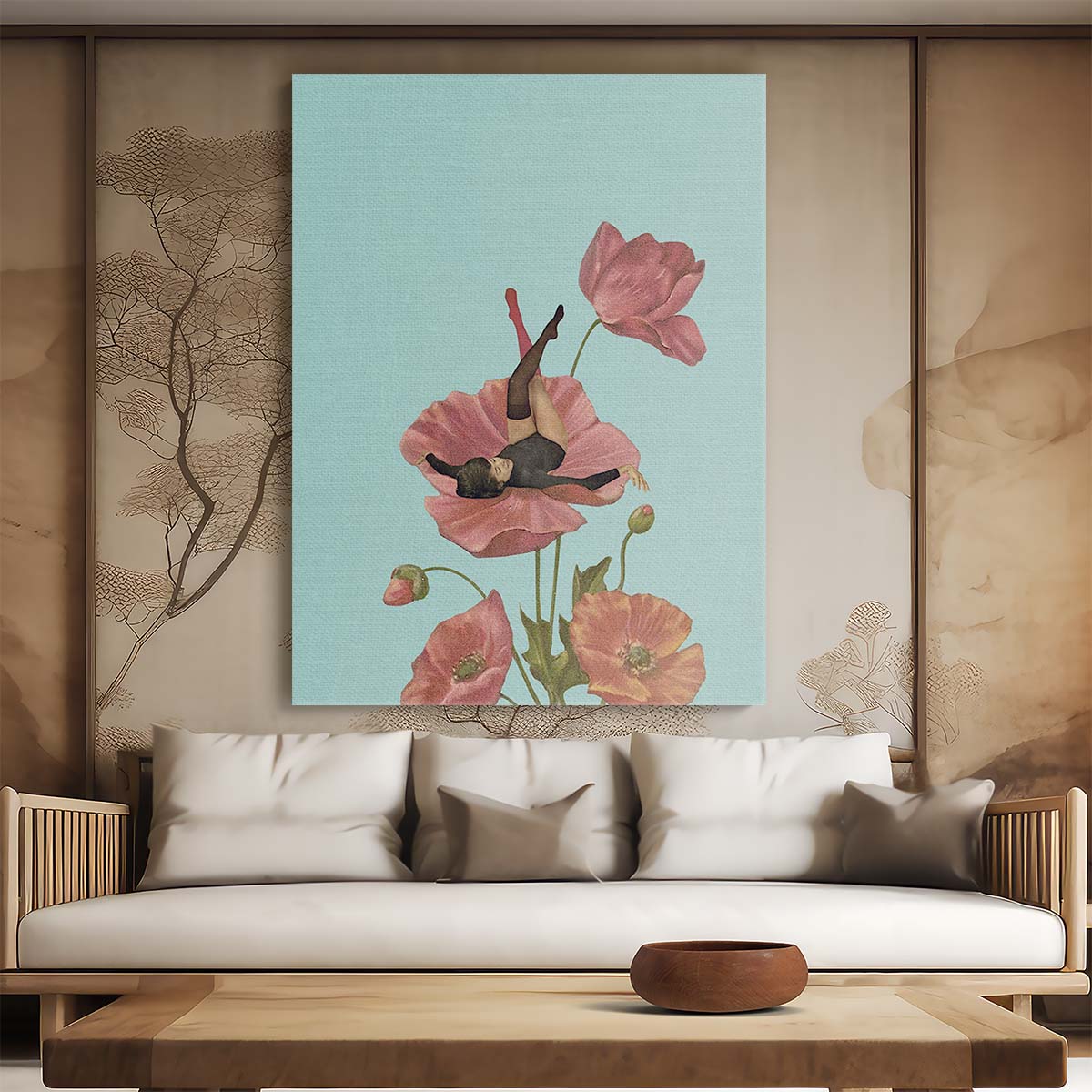 Mid-Century Floral Illustration Art, 'Colourful Dreamer' by Maarten Leon by Luxuriance Designs, made in USA