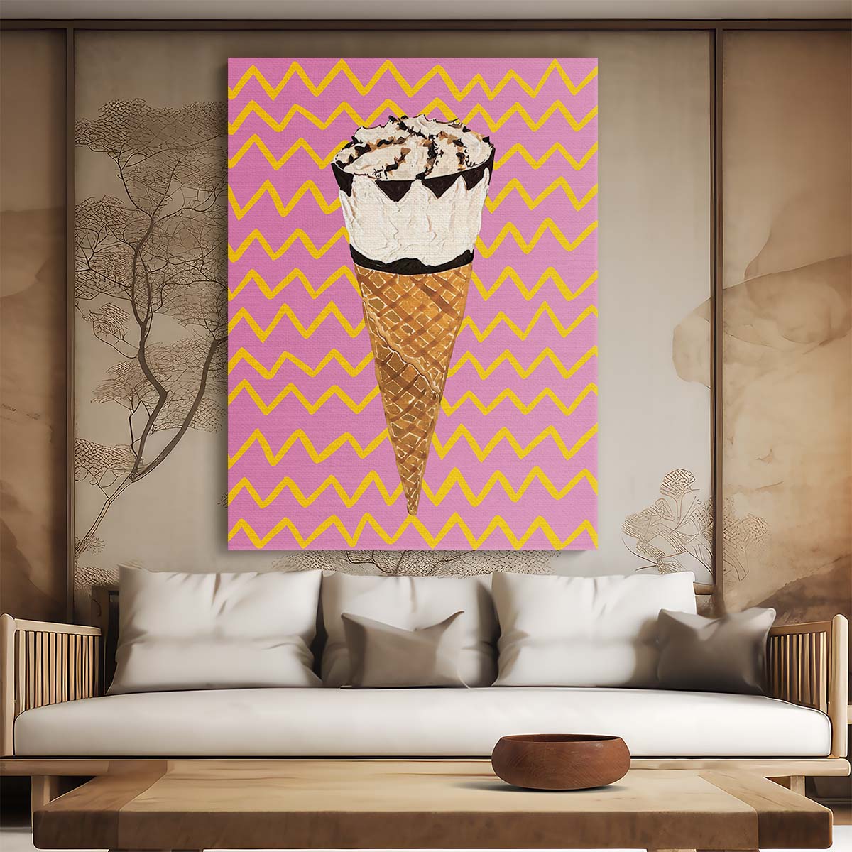 Colorful Geometric Abstract Cornetto Ice Cream Illustration Wall Art by Luxuriance Designs, made in USA