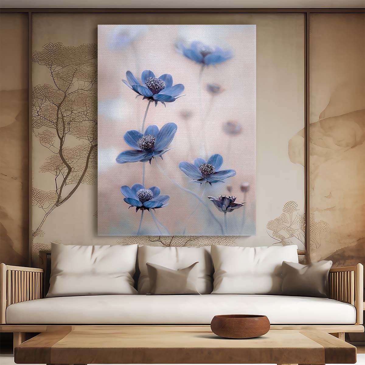 Blue Cosmos Flower Macro Photography Art - Pastel Spring Floral by Luxuriance Designs, made in USA