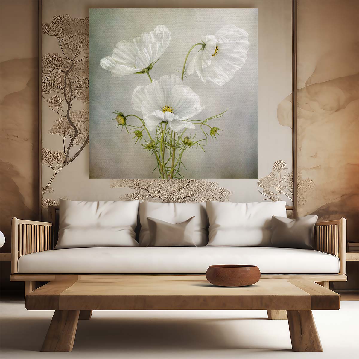 Retro Cosmos Trio Vintage Floral Photography Wall Art by Luxuriance Designs. Made in USA.