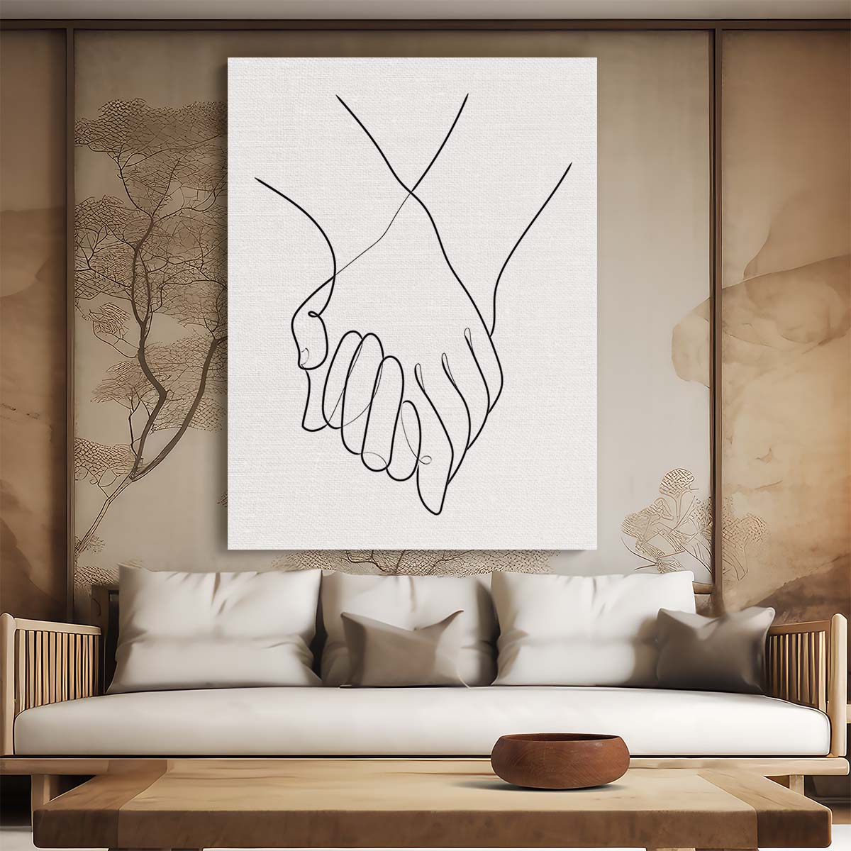 Romantic Line Art Illustration of Couple Holding Hands in Monochrome by Luxuriance Designs, made in USA