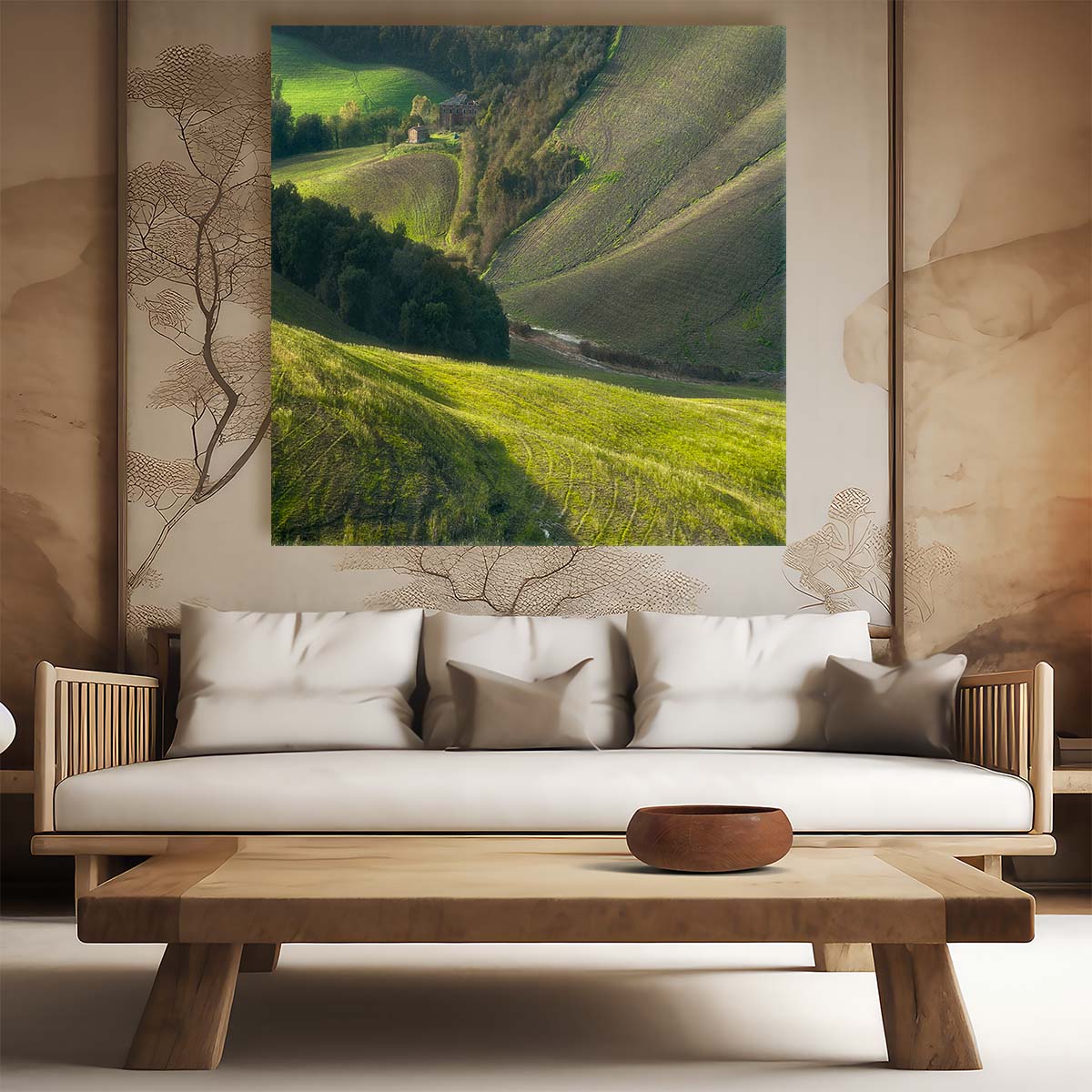 Rolling Hills & Farm Landscape of Tuscany Countryside Wall Art by Luxuriance Designs. Made in USA.