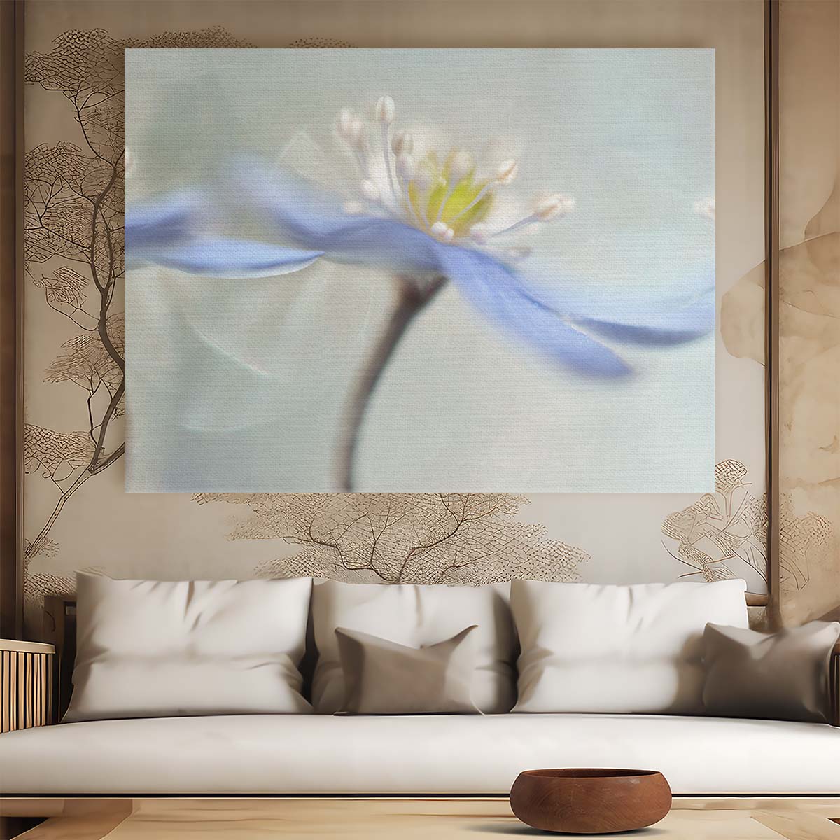 Delicate Summer Anemone Trio Macro Wall Art by Luxuriance Designs. Made in USA.