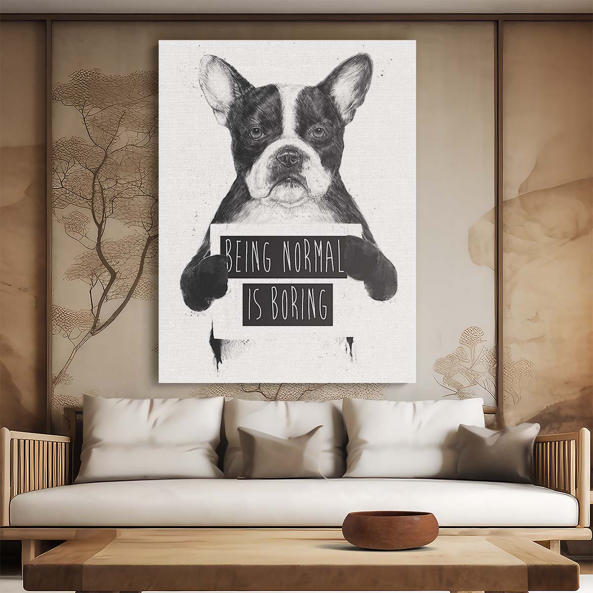 Frenchie Bulldog Motivational Quote Illustration Wall Art by Luxuriance Designs, made in USA