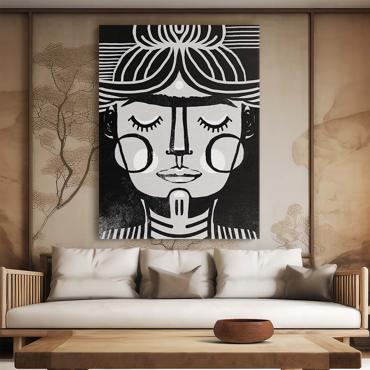 Frida Kahlo Dreaming Portrait, Monochrome Illustration Wall Art by Luxuriance Designs, made in USA