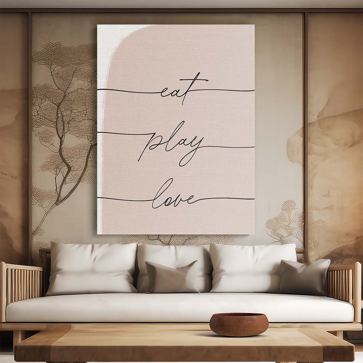 Beige Love Quote Illustration Wall Art by uplusmestudio by Luxuriance Designs, made in USA