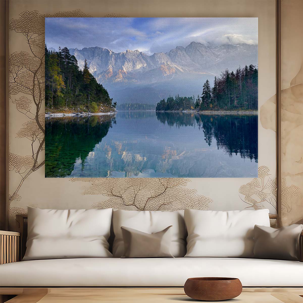 Zugspitze Eibsee Autumn Reflection Landscape Wall Art by Luxuriance Designs. Made in USA.