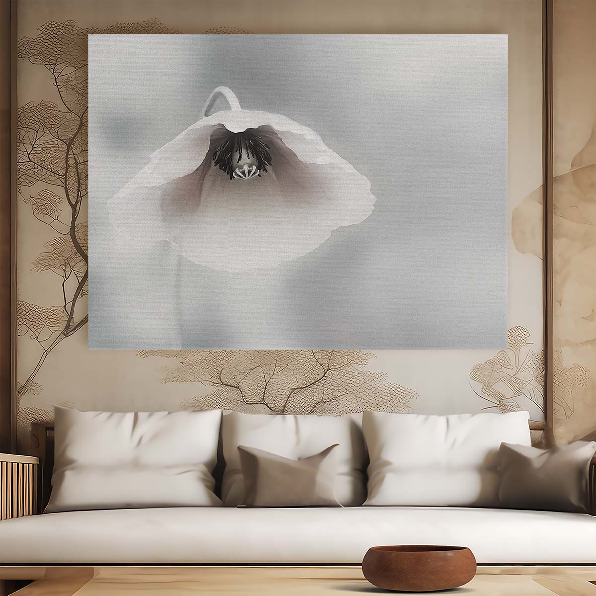 Delicate White Poppy Floral Macro Garden Wall Art by Luxuriance Designs. Made in USA.