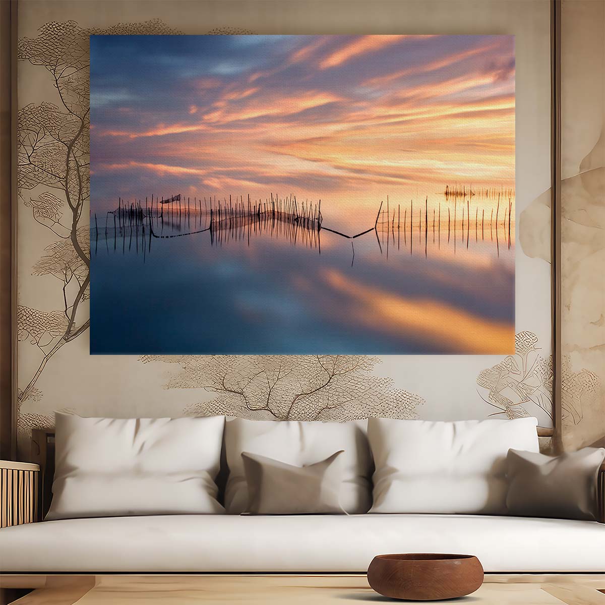 Serene Valencia Sunset Seascape Minimalist Wall Art by Luxuriance Designs. Made in USA.