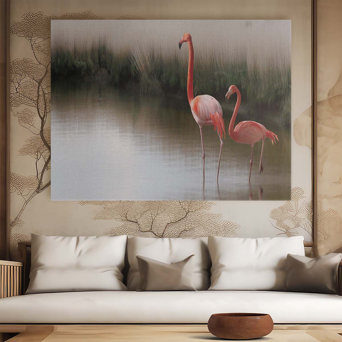 Romantic Flamingo Sunset Pair Love Wall Art by Luxuriance Designs. Made in USA.