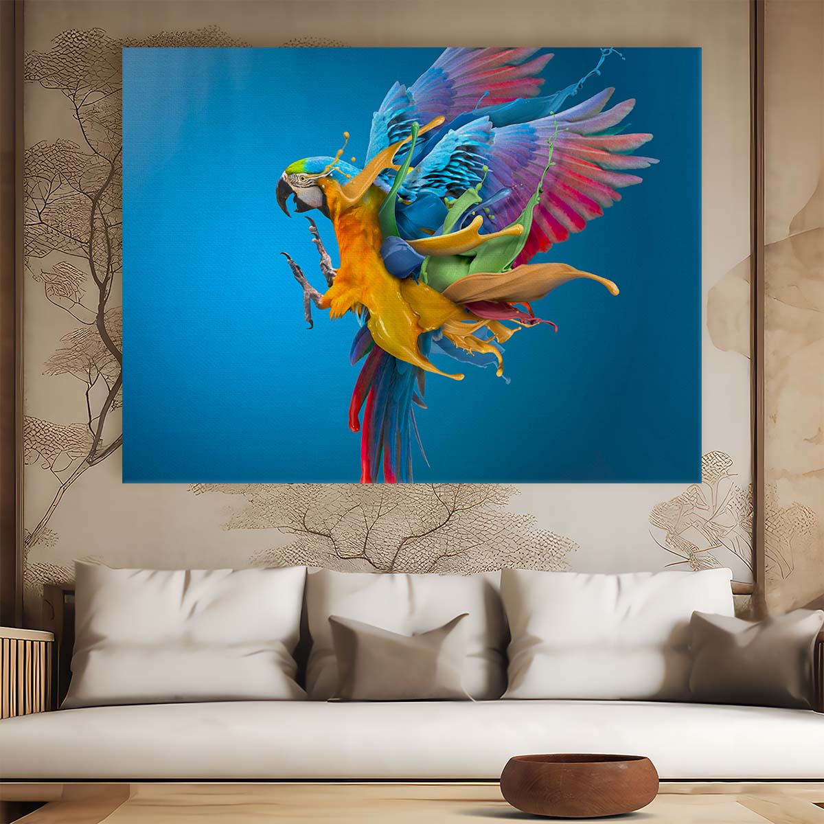 Surreal Colorful Parrot in Flight Dramatic Photographic Art Wall Art