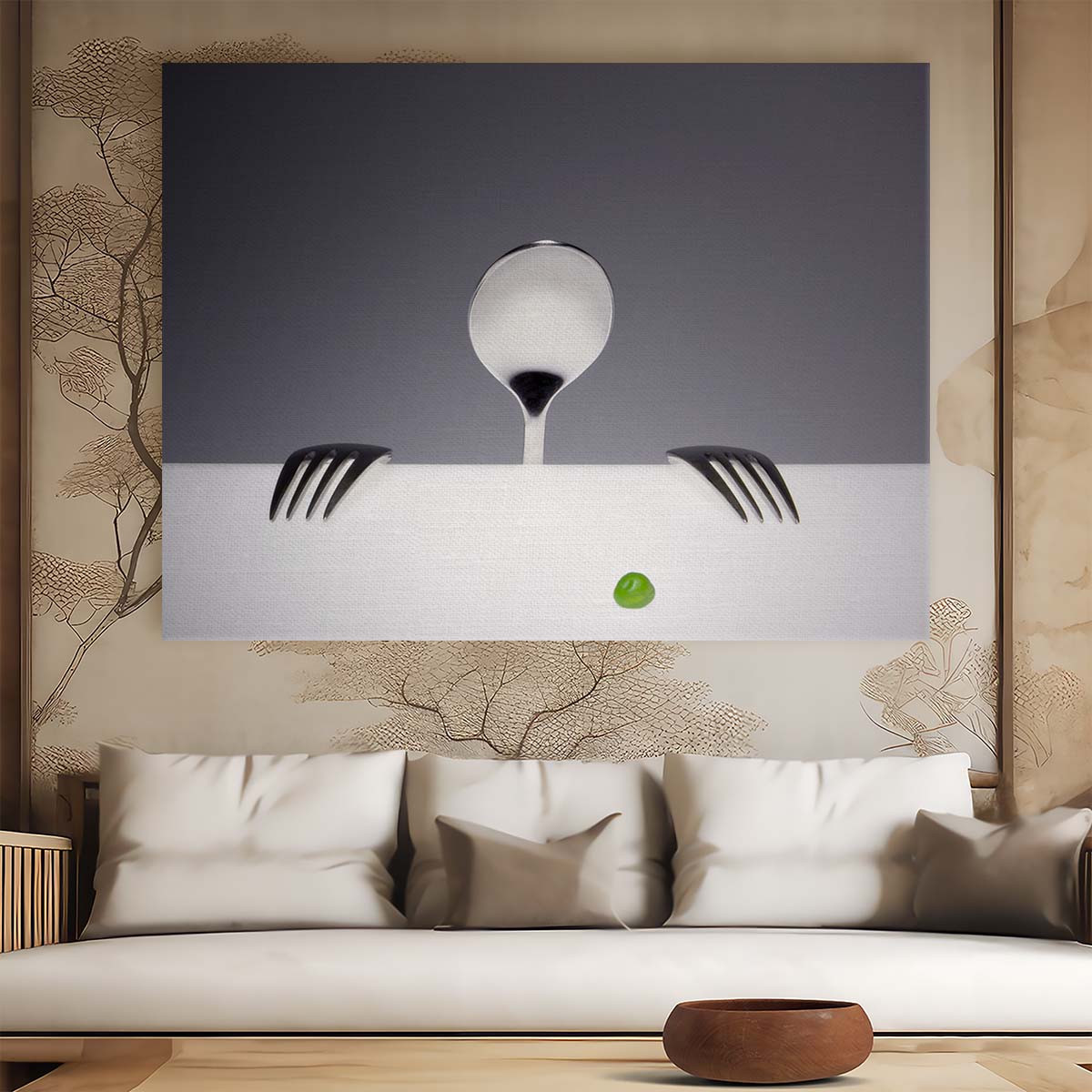 Hungry Cutlery & Peas Humorous Kitchen Wall Art by Luxuriance Designs. Made in USA.